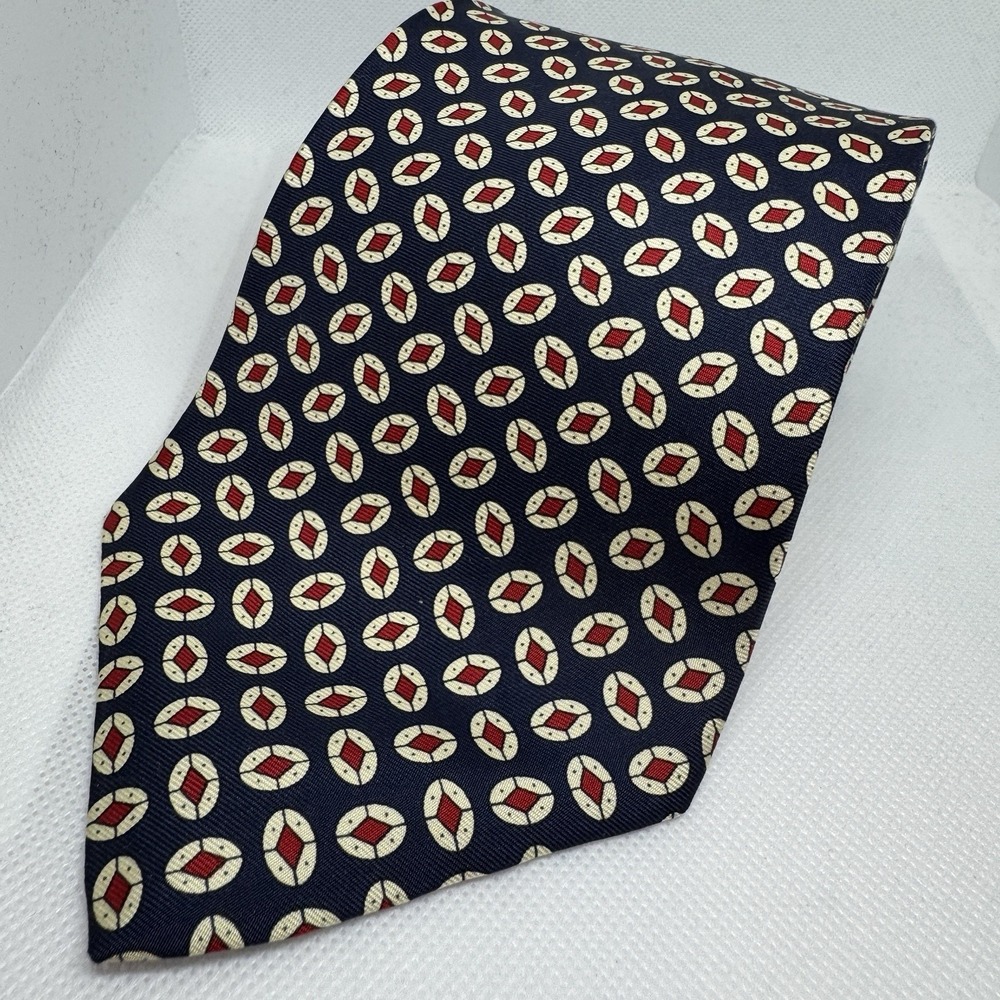 VTG Kenneth Cole 100% Imported Silk Men's Necktie Navy and Red Geometric Pattern